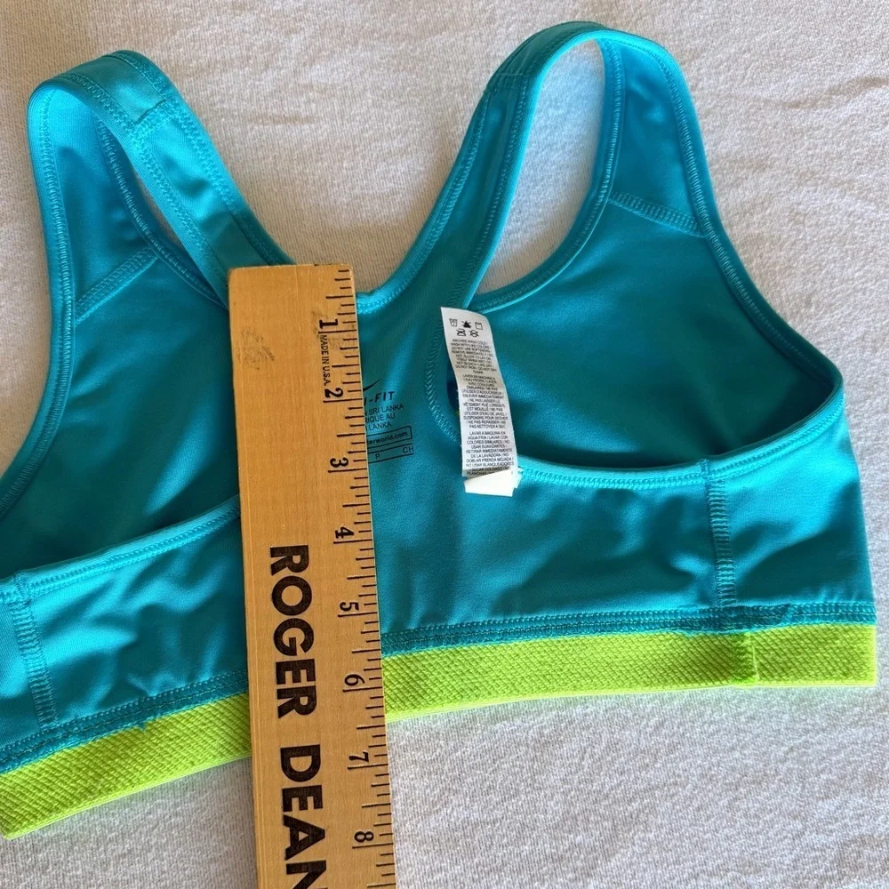 Nike Pro Dri-FIT Sports Bra Teal Lime Green Classic Swoosh Women's Size Small